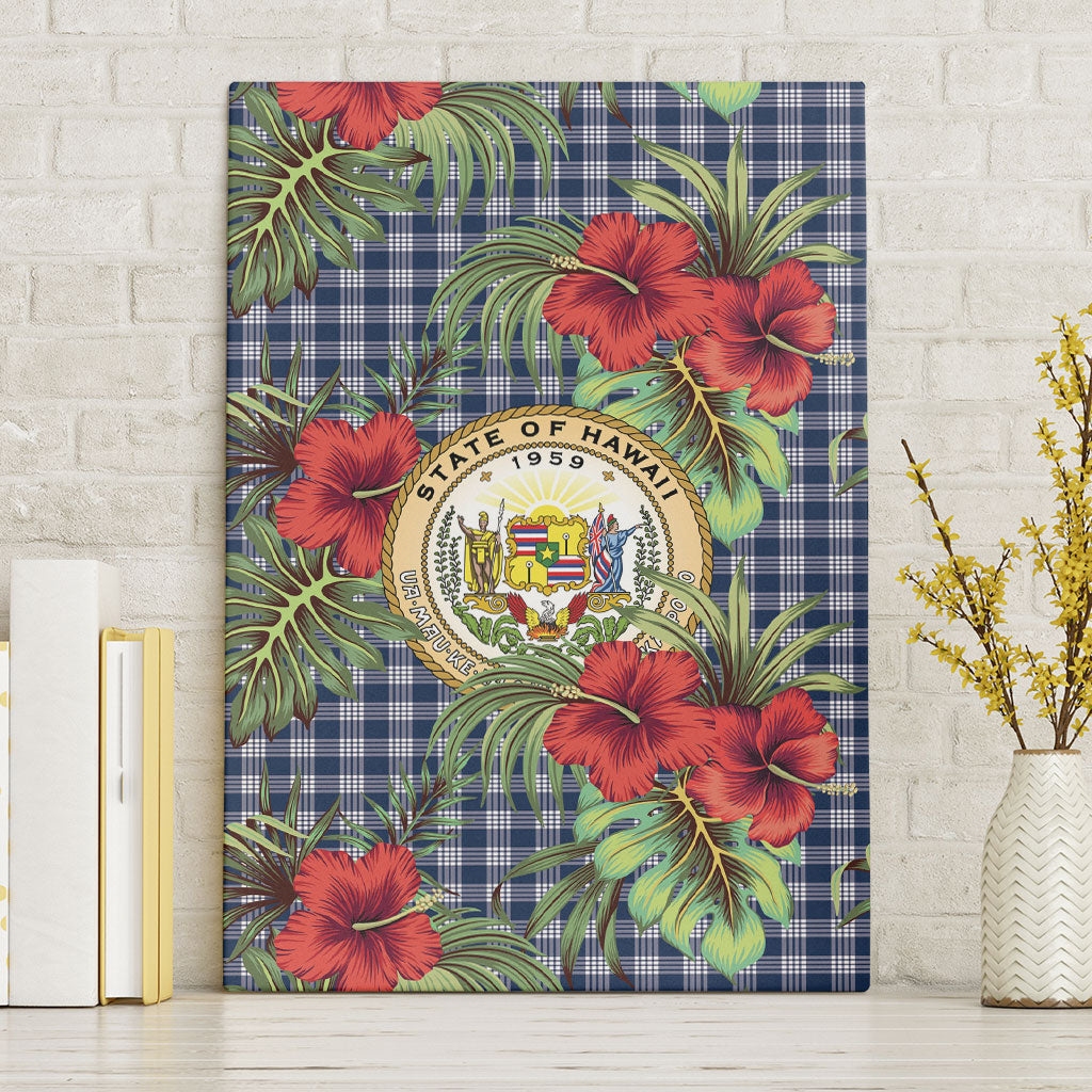 Vintage Hawaii Hibiscus Palaka Canvas Wall Art Navy Color