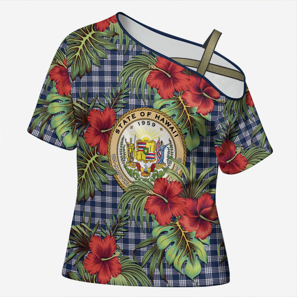 Vintage Hawaii Hibiscus Palaka Cross Shoulder Shirt Navy Color