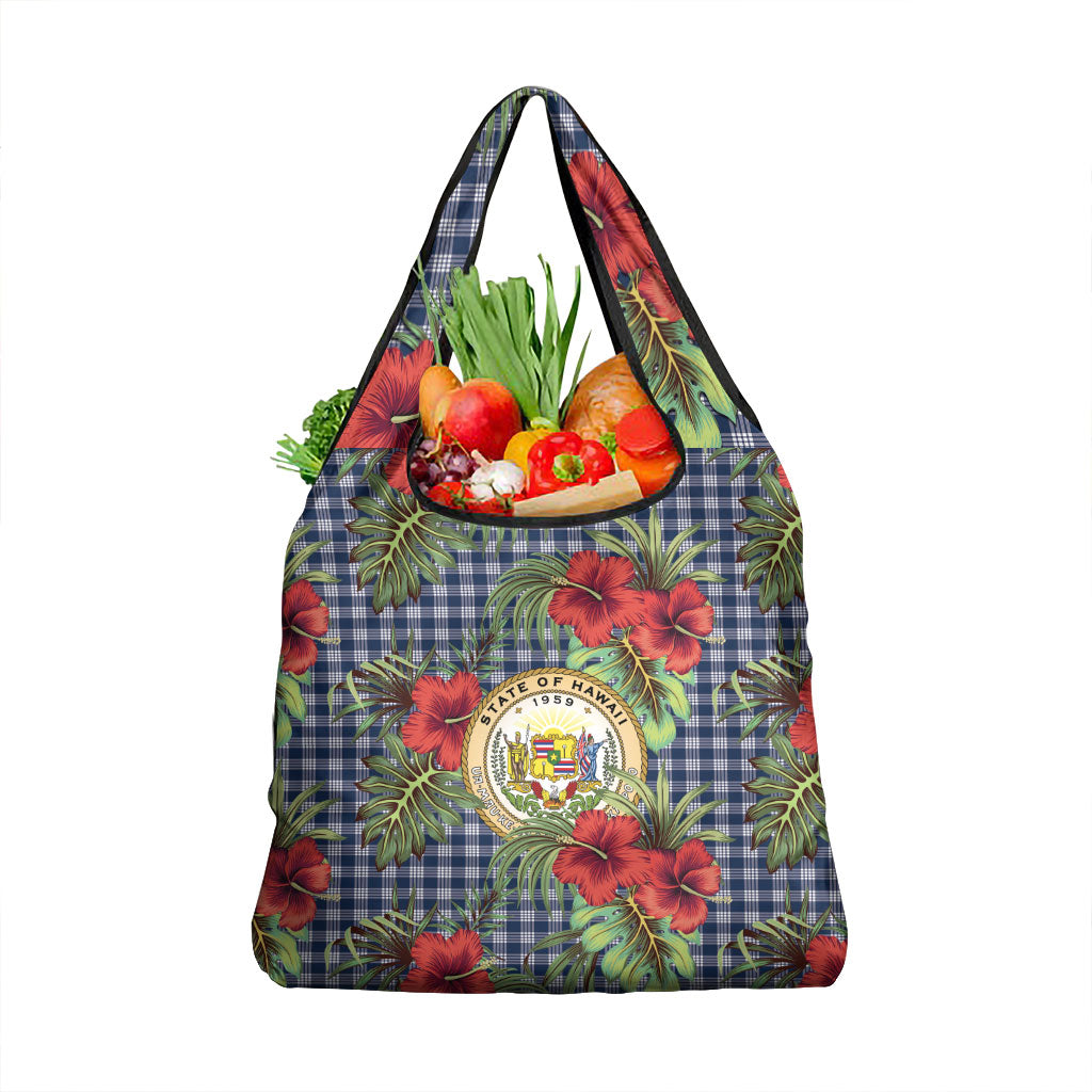 Vintage Hawaii Hibiscus Palaka Grocery Bag Navy Color
