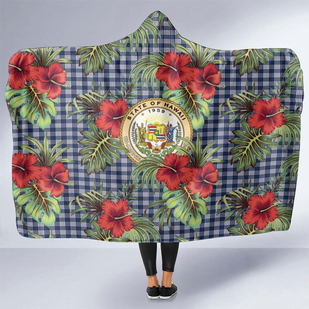 Vintage Hawaii Hibiscus Palaka Hooded Blanket Navy Color