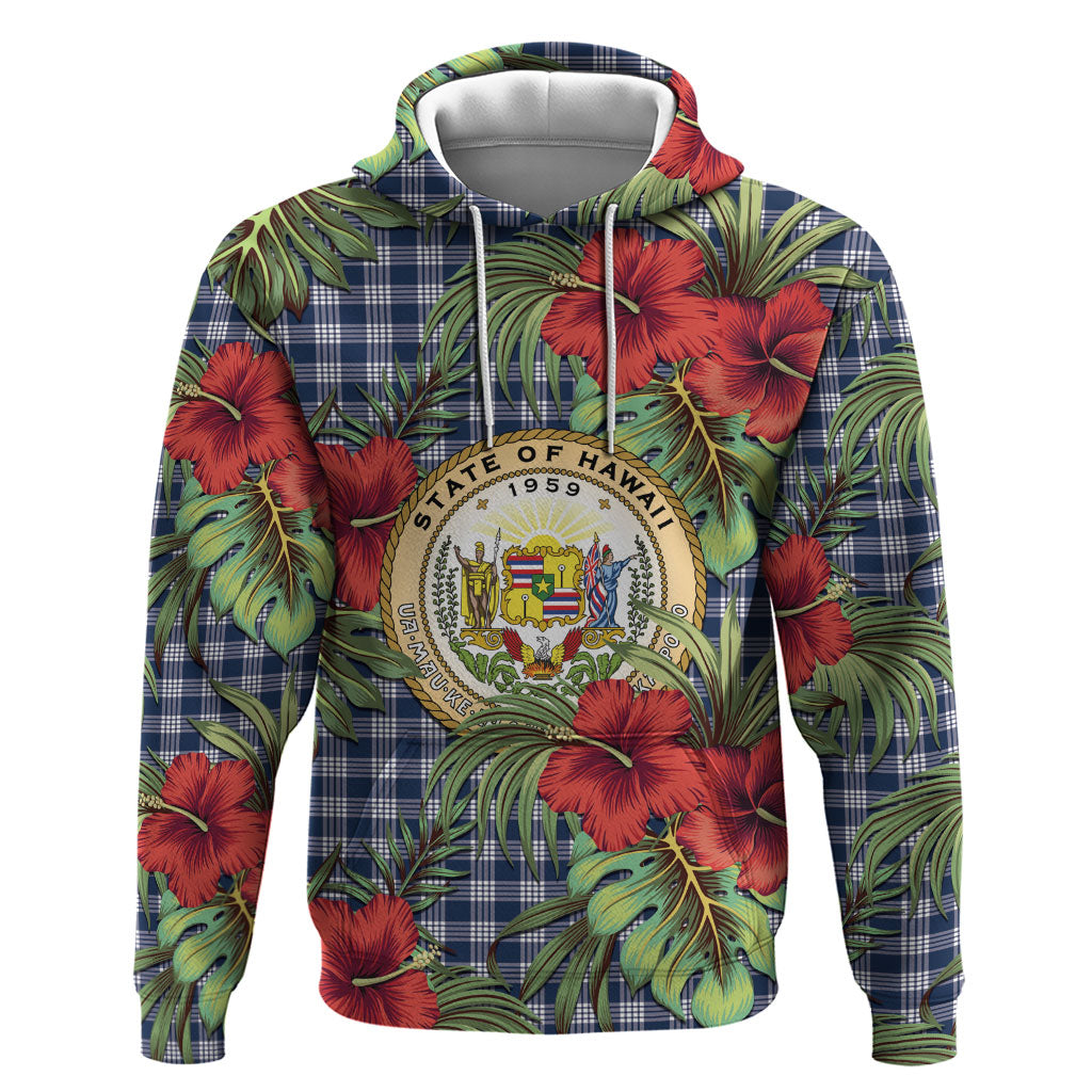Vintage Hawaii Hibiscus Palaka Hoodie Navy Color