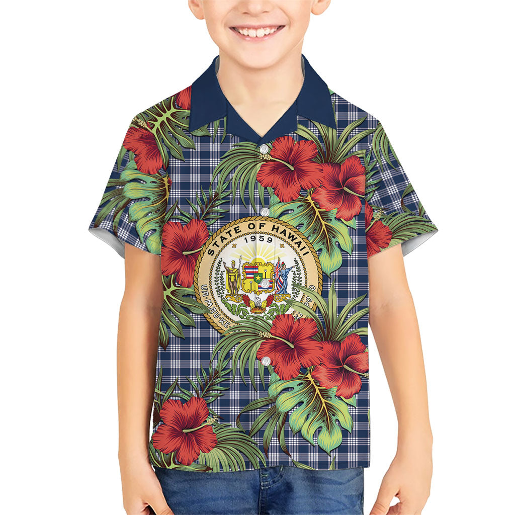 Vintage Hawaii Hibiscus Palaka Kid Hawaiian Shirt Navy Color