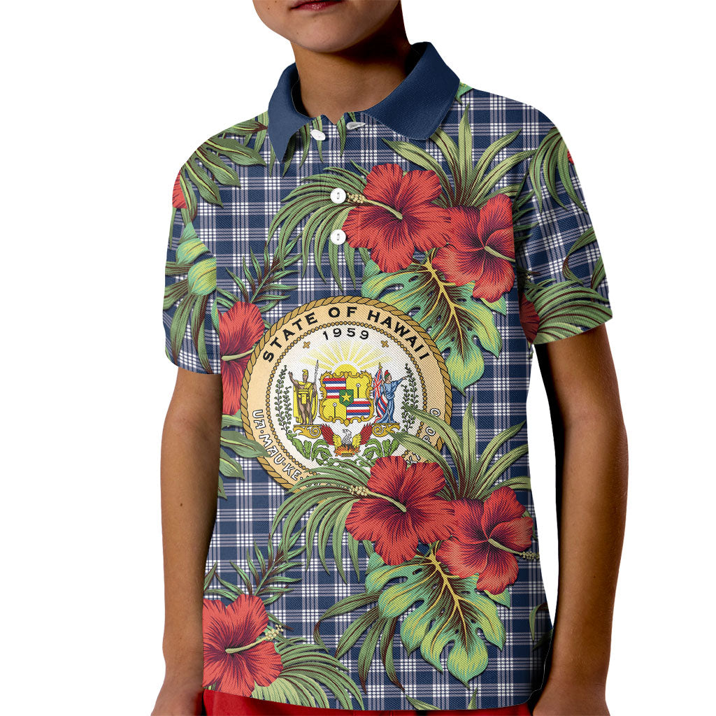 Vintage Hawaii Hibiscus Palaka Kid Polo Shirt Navy Color