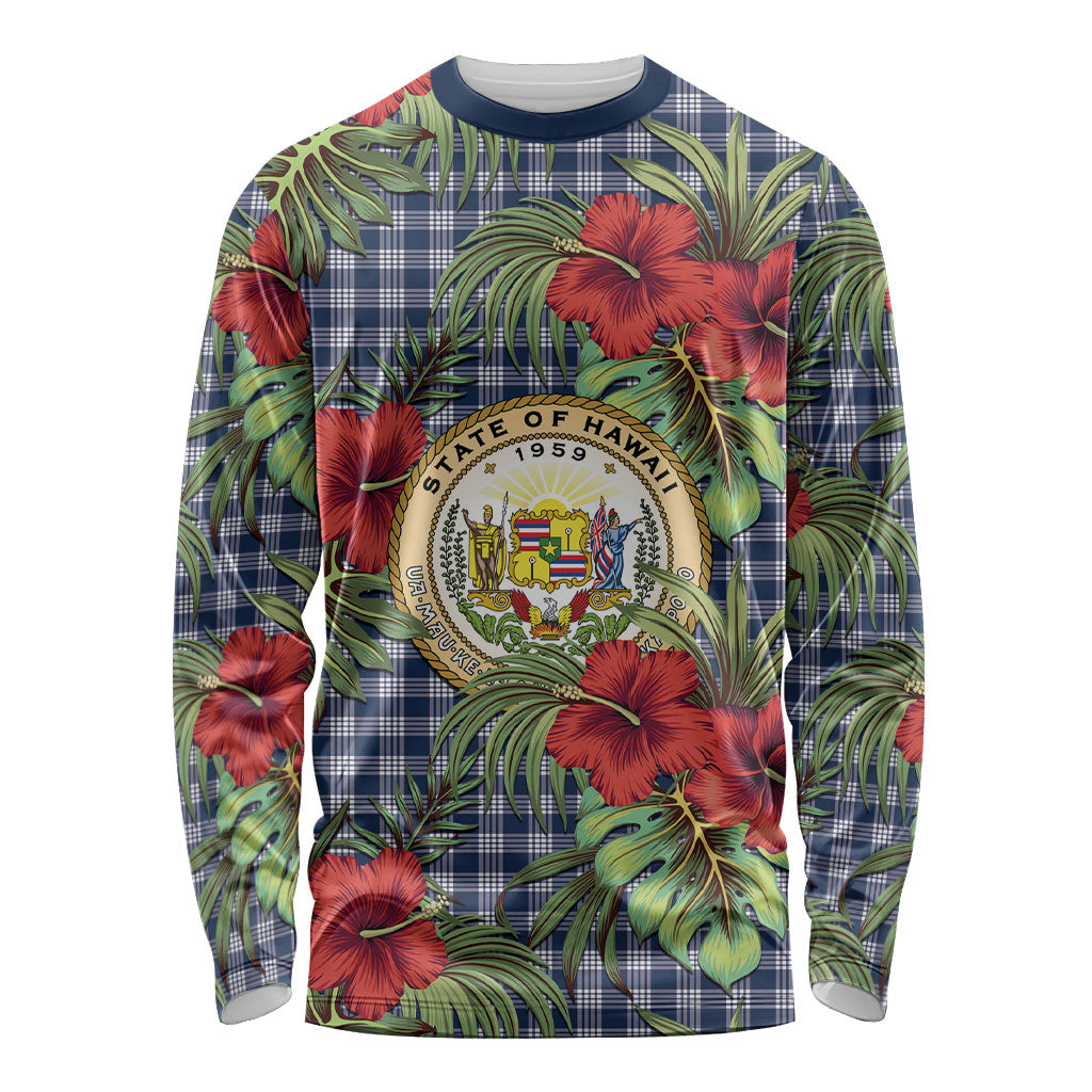 Vintage Hawaii Hibiscus Palaka Long Sleeve Shirt Navy Color