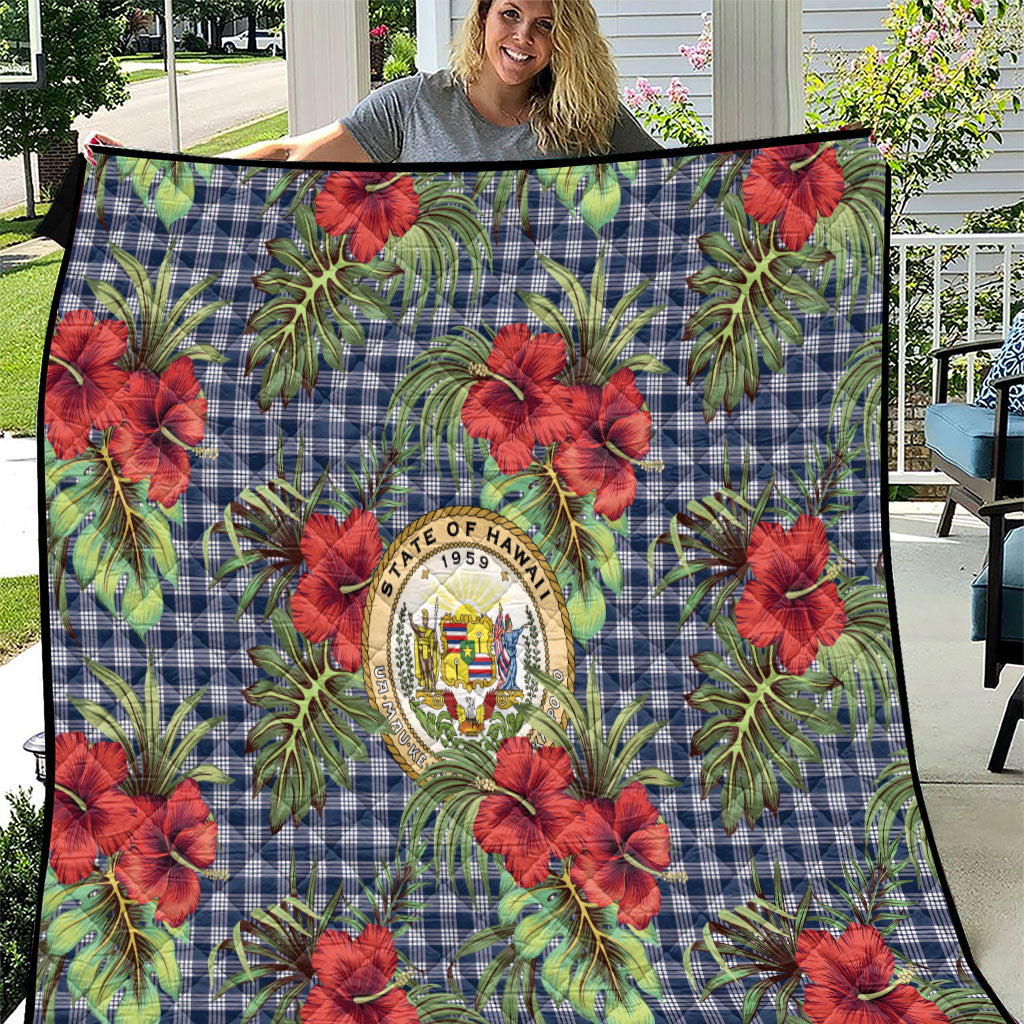 Vintage Hawaii Hibiscus Palaka Quilt Navy Color
