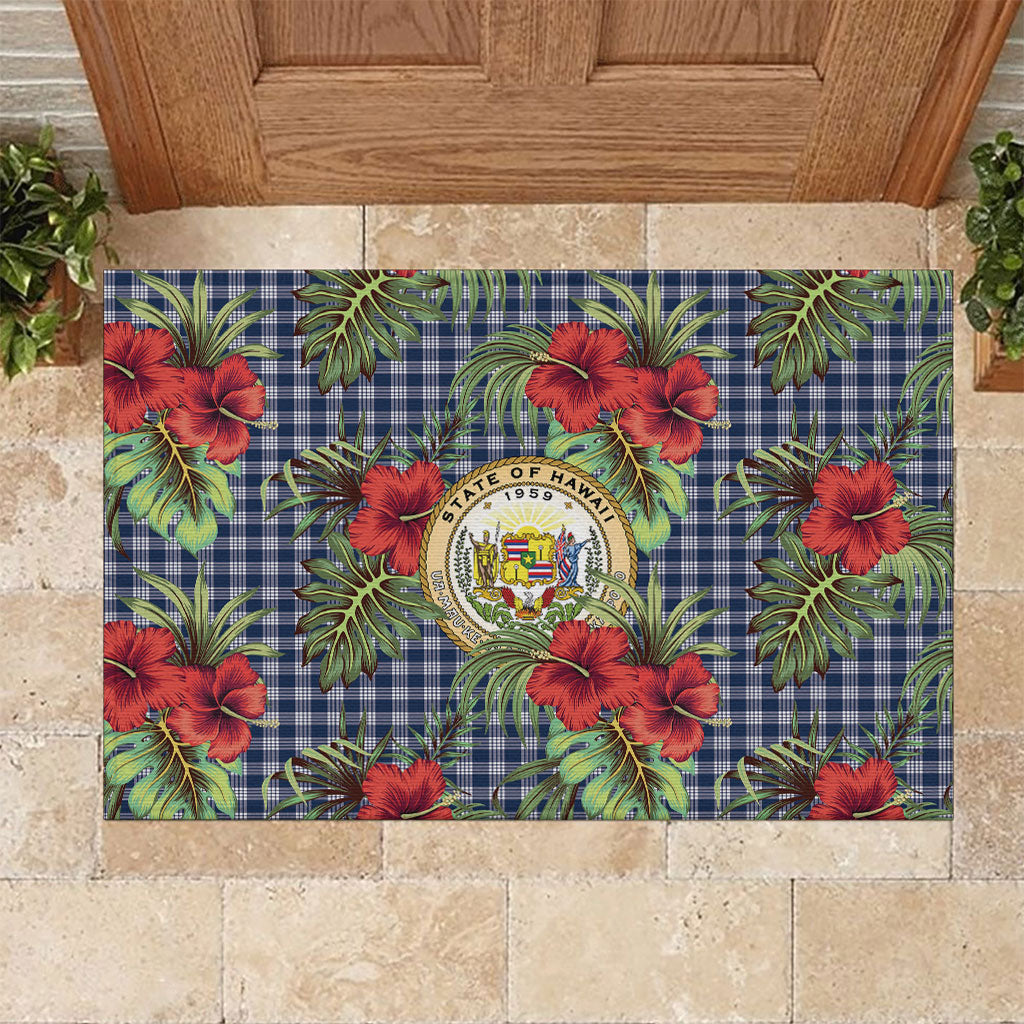 Vintage Hawaii Hibiscus Palaka Rubber Doormat Navy Color
