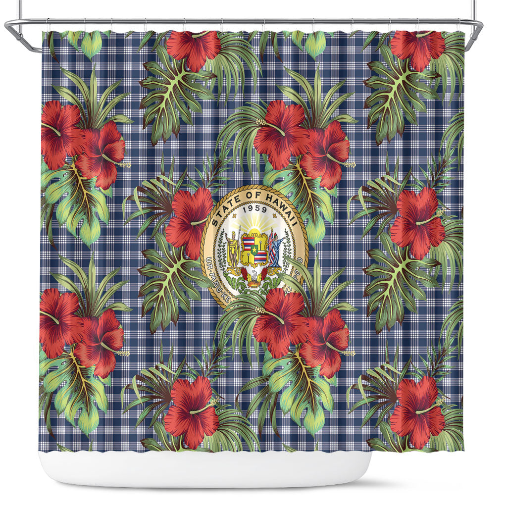 Vintage Hawaii Hibiscus Palaka Shower Curtain Navy Color