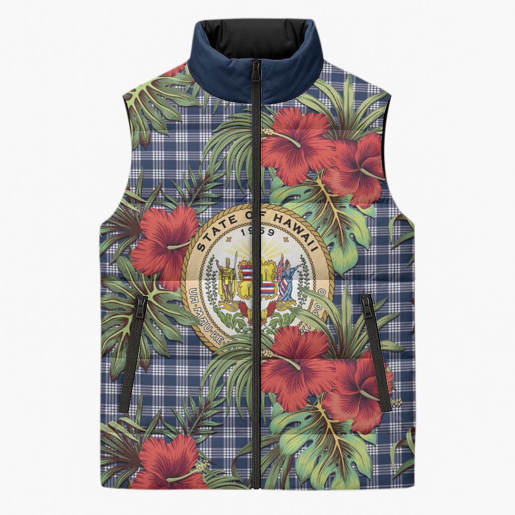 Vintage Hawaii Hibiscus Palaka Sleeveless Puffer Jacket Navy Color