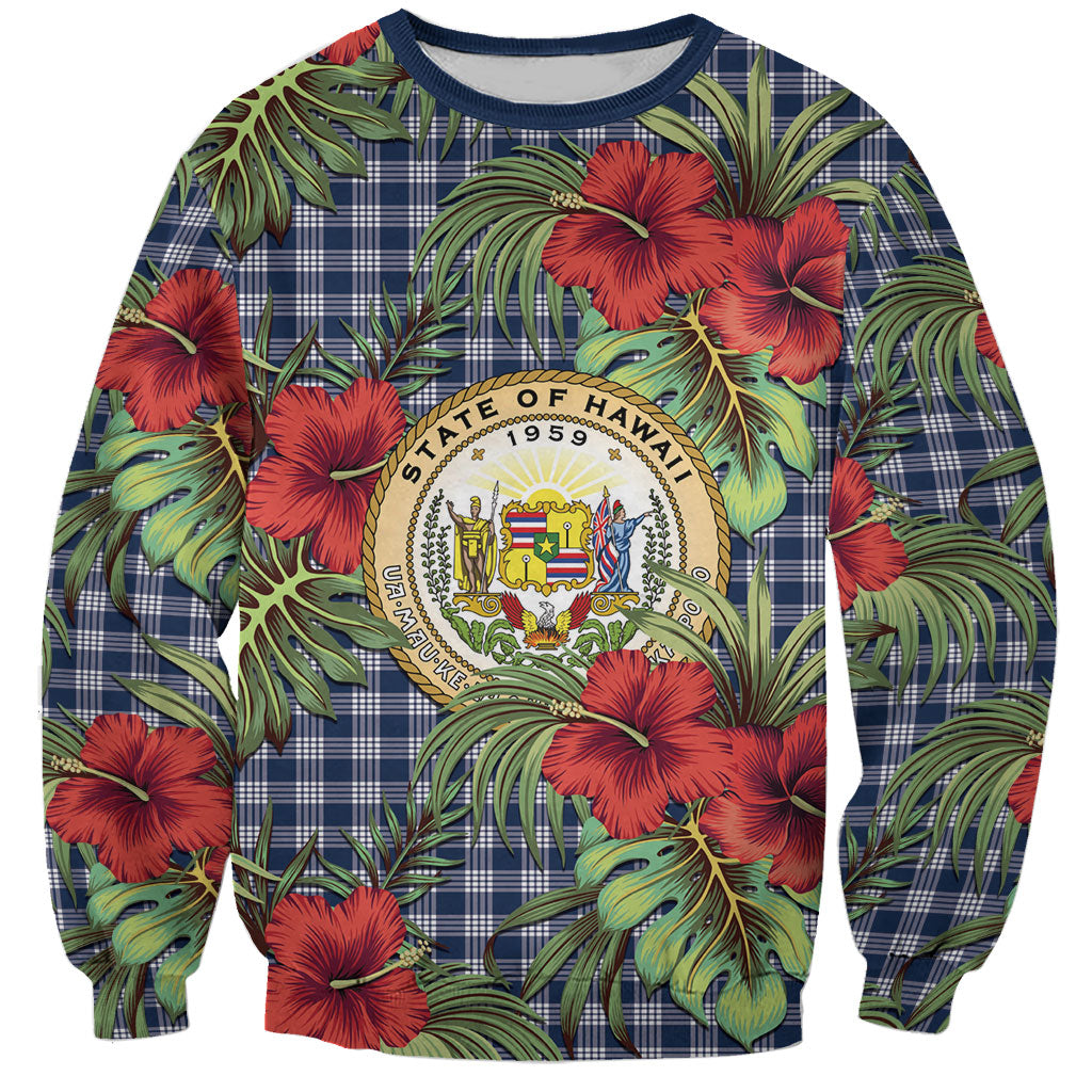 Vintage Hawaii Hibiscus Palaka Sweatshirt Navy Color