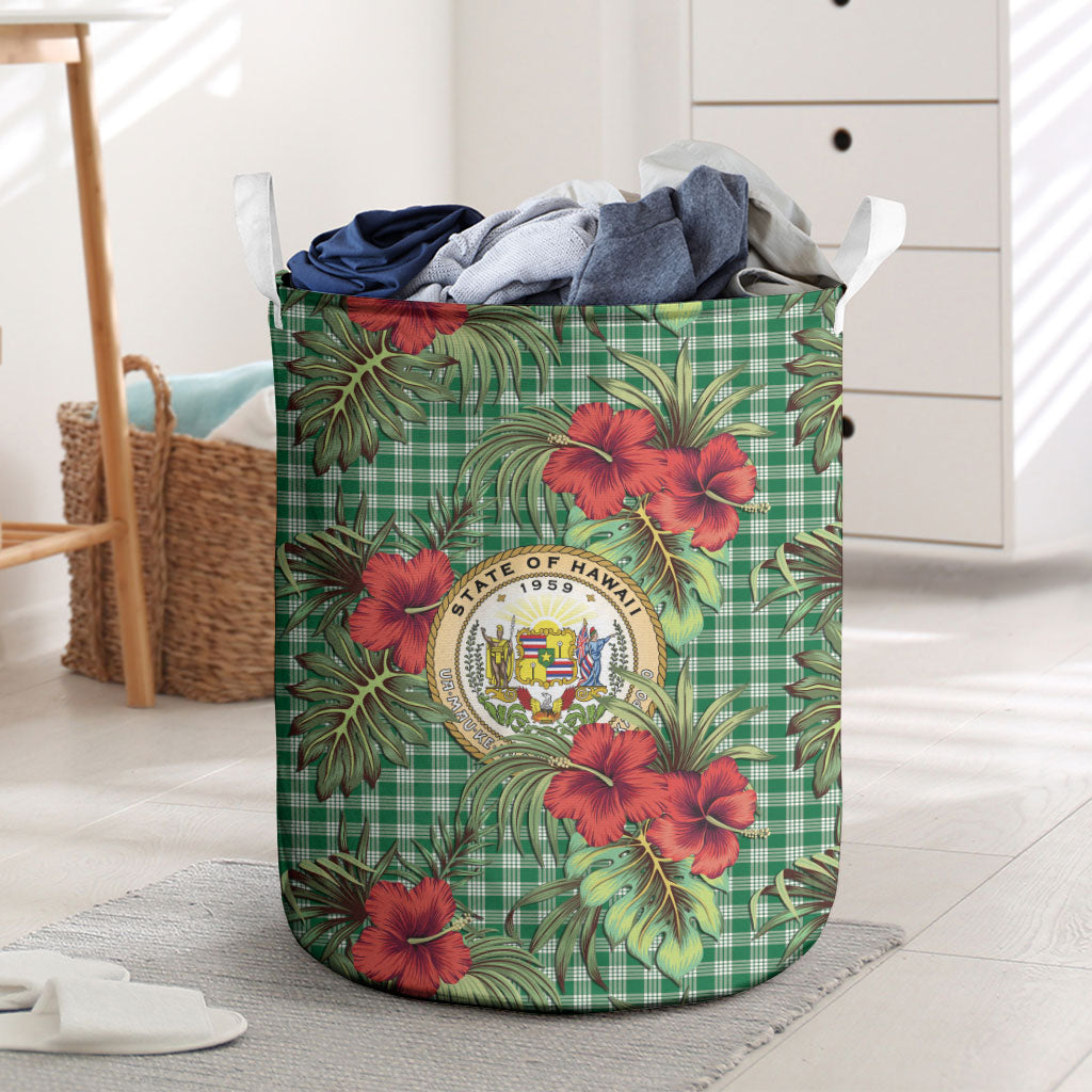 Vintage Hawaii Hibiscus Palaka Laundry Basket Green Color