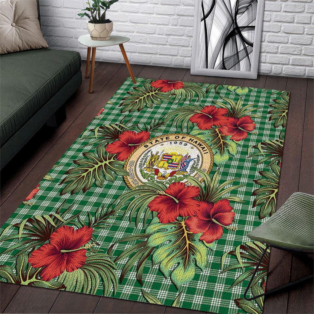 Vintage Hawaii Hibiscus Palaka Area Rug Green Color