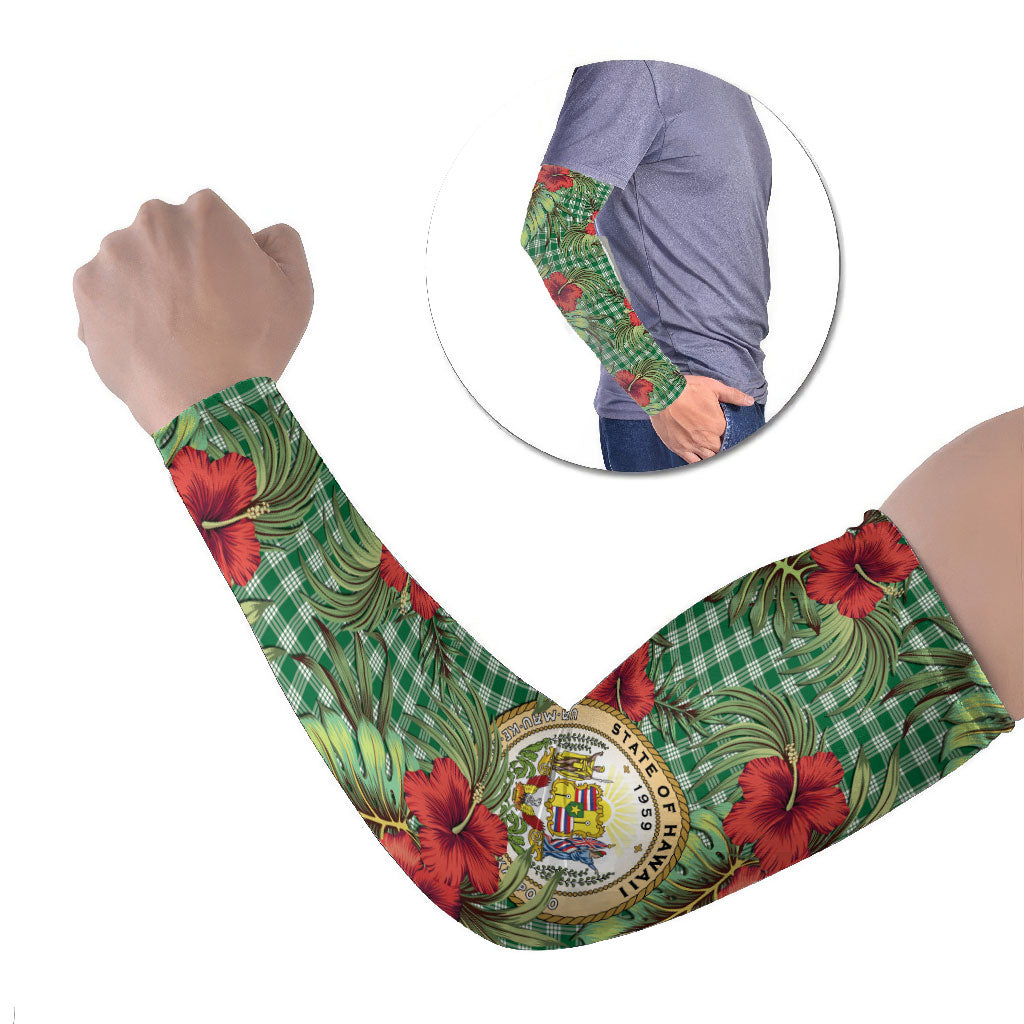 Vintage Hawaii Hibiscus Palaka Arm Sleeves Green Color