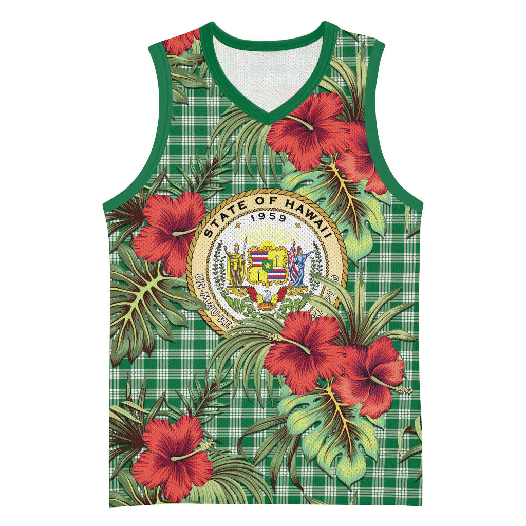 Vintage Hawaii Hibiscus Palaka Basketball Jersey Green Color