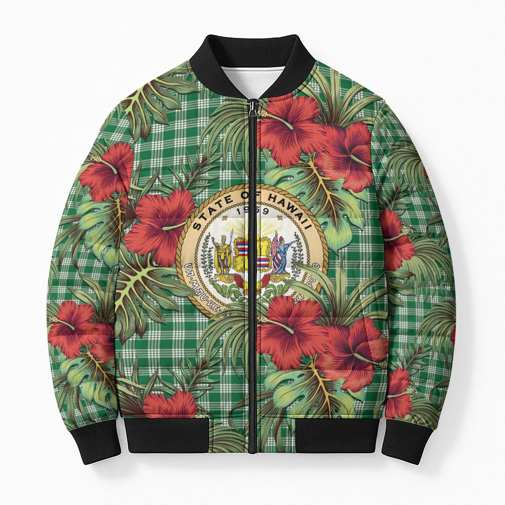 Vintage Hawaii Hibiscus Palaka Bomber Puffer Jacket Green Color