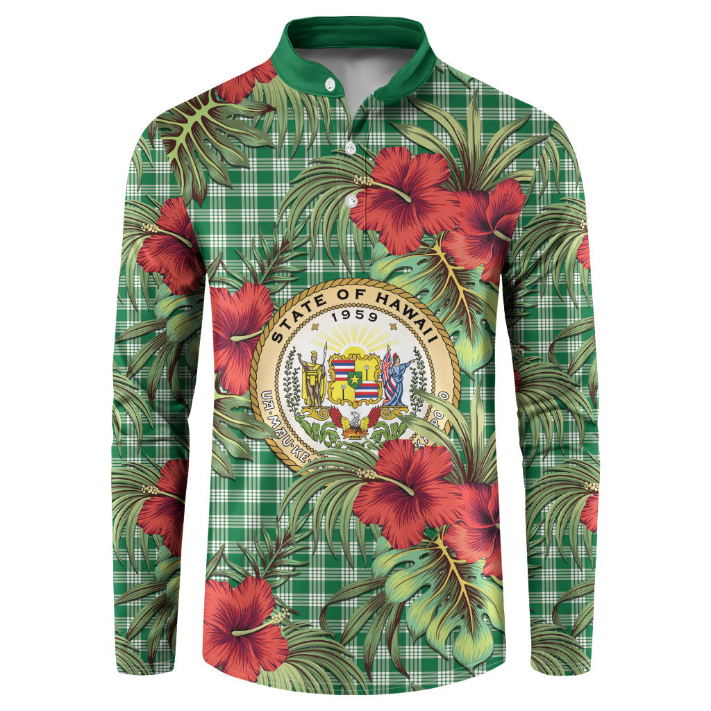 Vintage Hawaii Hibiscus Palaka Button Sweatshirt Green Color