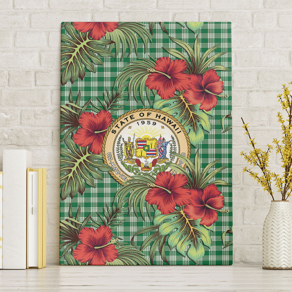 Vintage Hawaii Hibiscus Palaka Canvas Wall Art Green Color