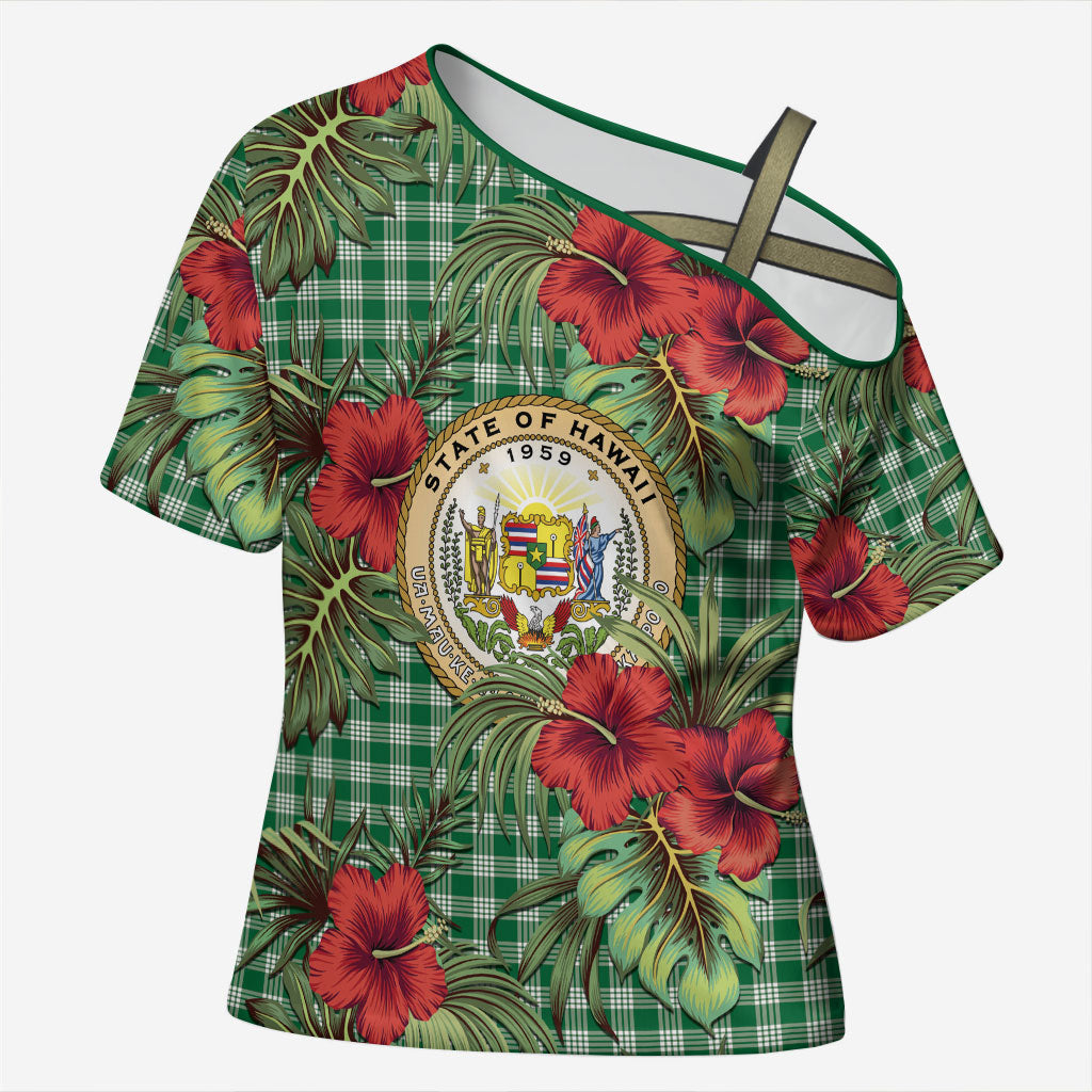 Vintage Hawaii Hibiscus Palaka Cross Shoulder Shirt Green Color