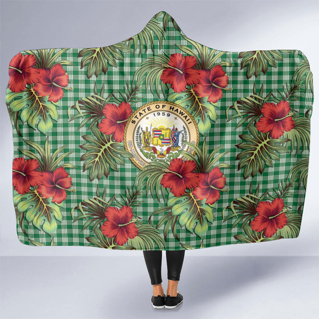 Vintage Hawaii Hibiscus Palaka Hooded Blanket Green Color