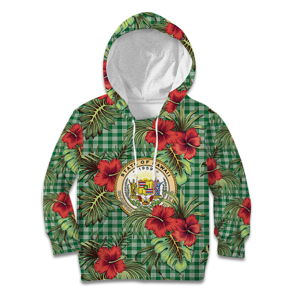 Vintage Hawaii Hibiscus Palaka Kid Hoodie Green Color