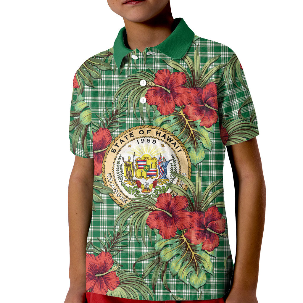 Vintage Hawaii Hibiscus Palaka Kid Polo Shirt Green Color