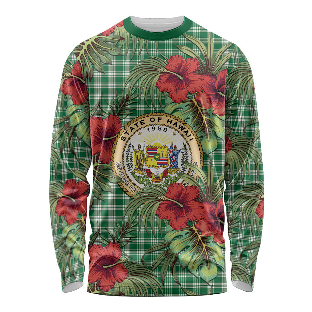 Vintage Hawaii Hibiscus Palaka Long Sleeve Shirt Green Color