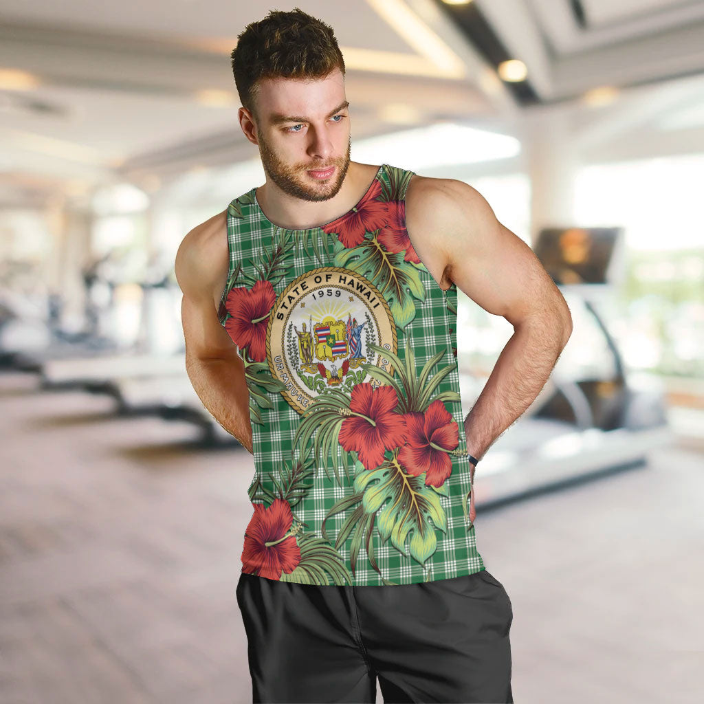 Vintage Hawaii Hibiscus Palaka Men Tank Top Green Color