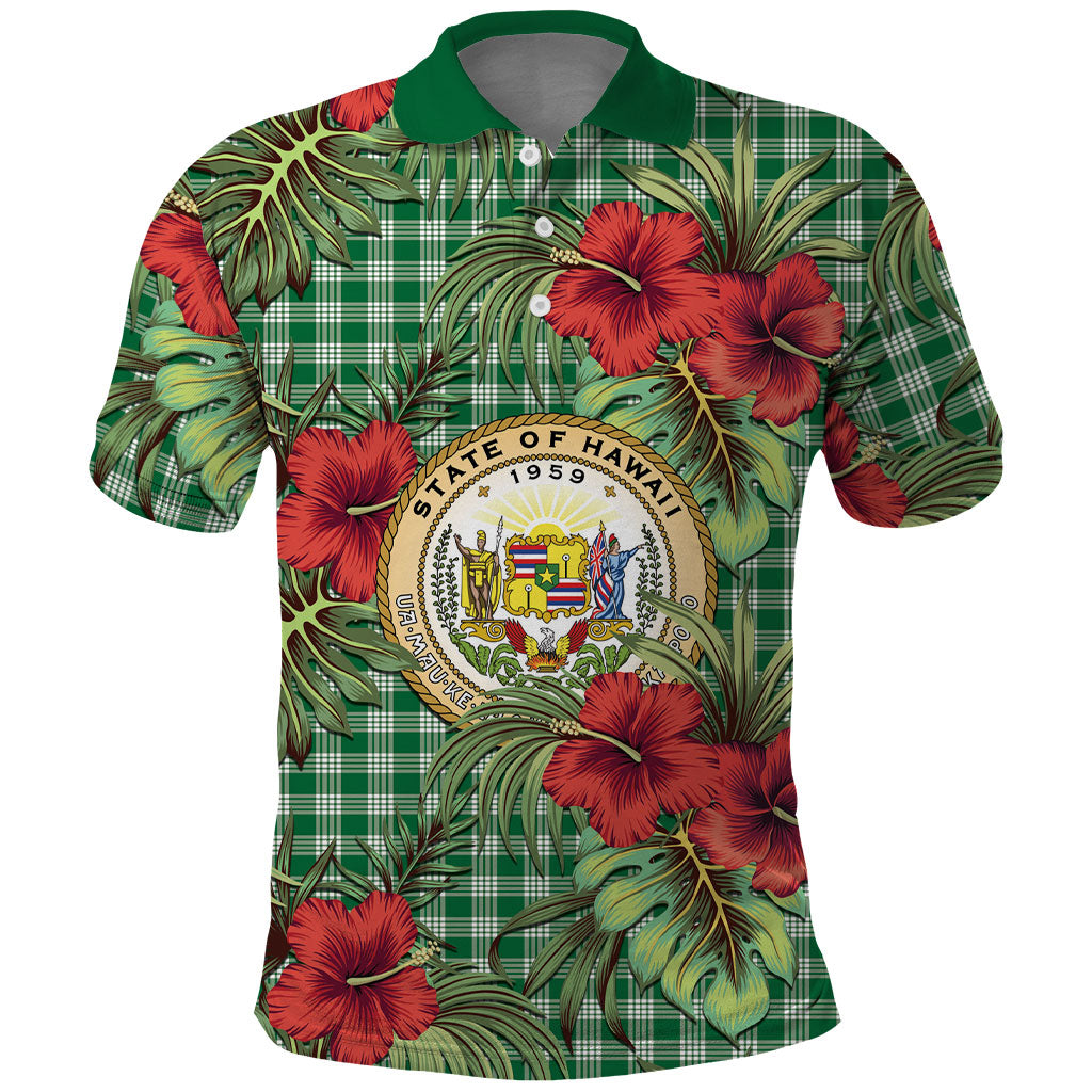 Vintage Hawaii Hibiscus Palaka Polo Shirt Green Color