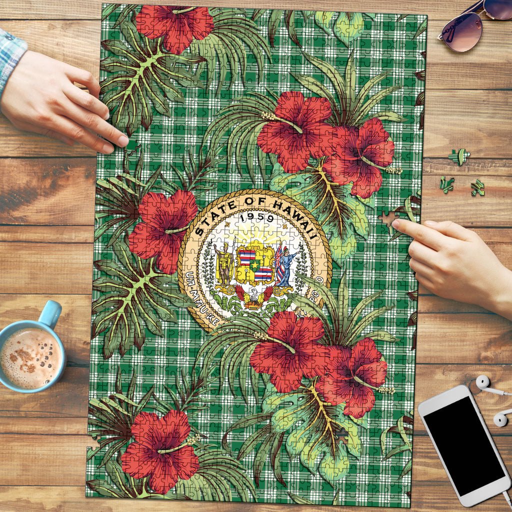 Vintage Hawaii Hibiscus Palaka Puzzle Green Color