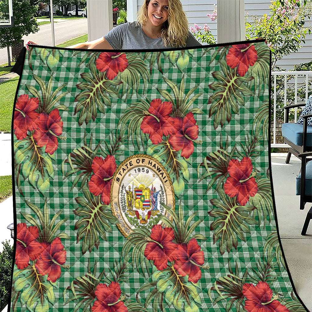 Vintage Hawaii Hibiscus Palaka Quilt Green Color