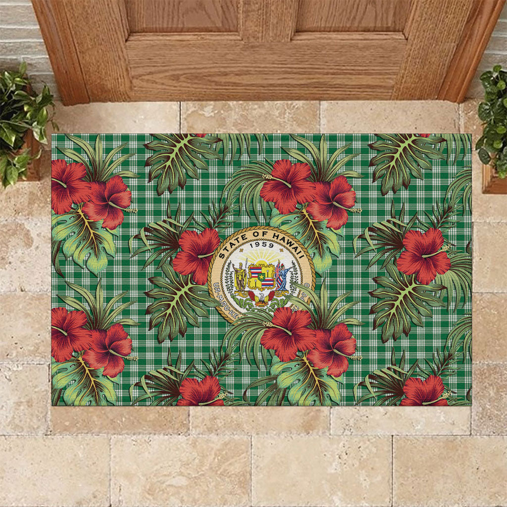 Vintage Hawaii Hibiscus Palaka Rubber Doormat Green Color