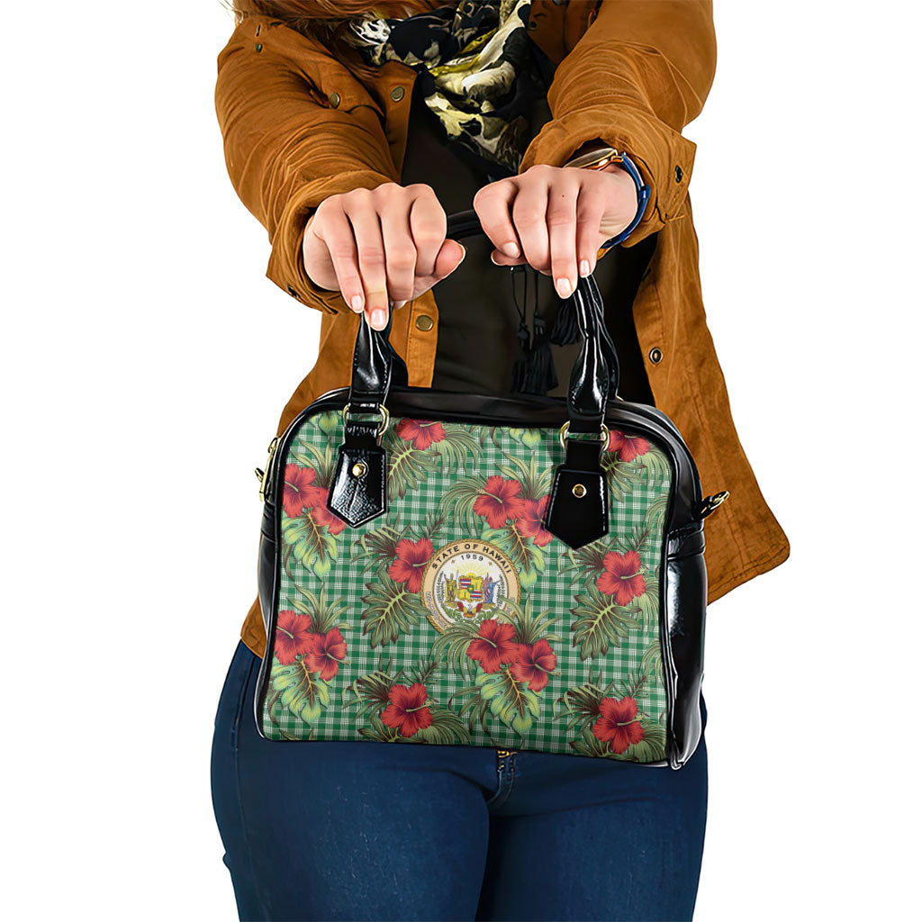 Vintage Hawaii Hibiscus Palaka Shoulder Handbag Green Color