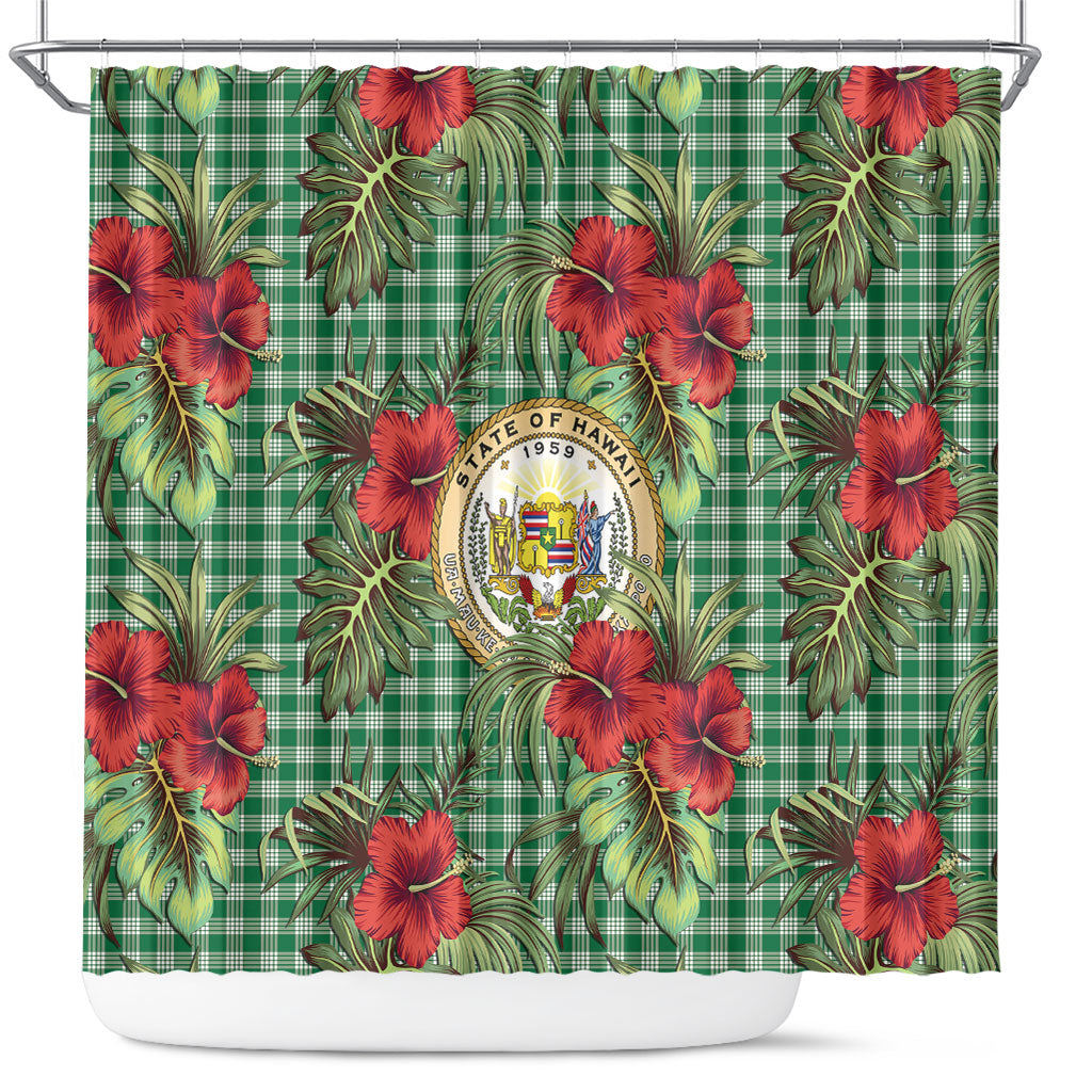 Vintage Hawaii Hibiscus Palaka Shower Curtain Green Color