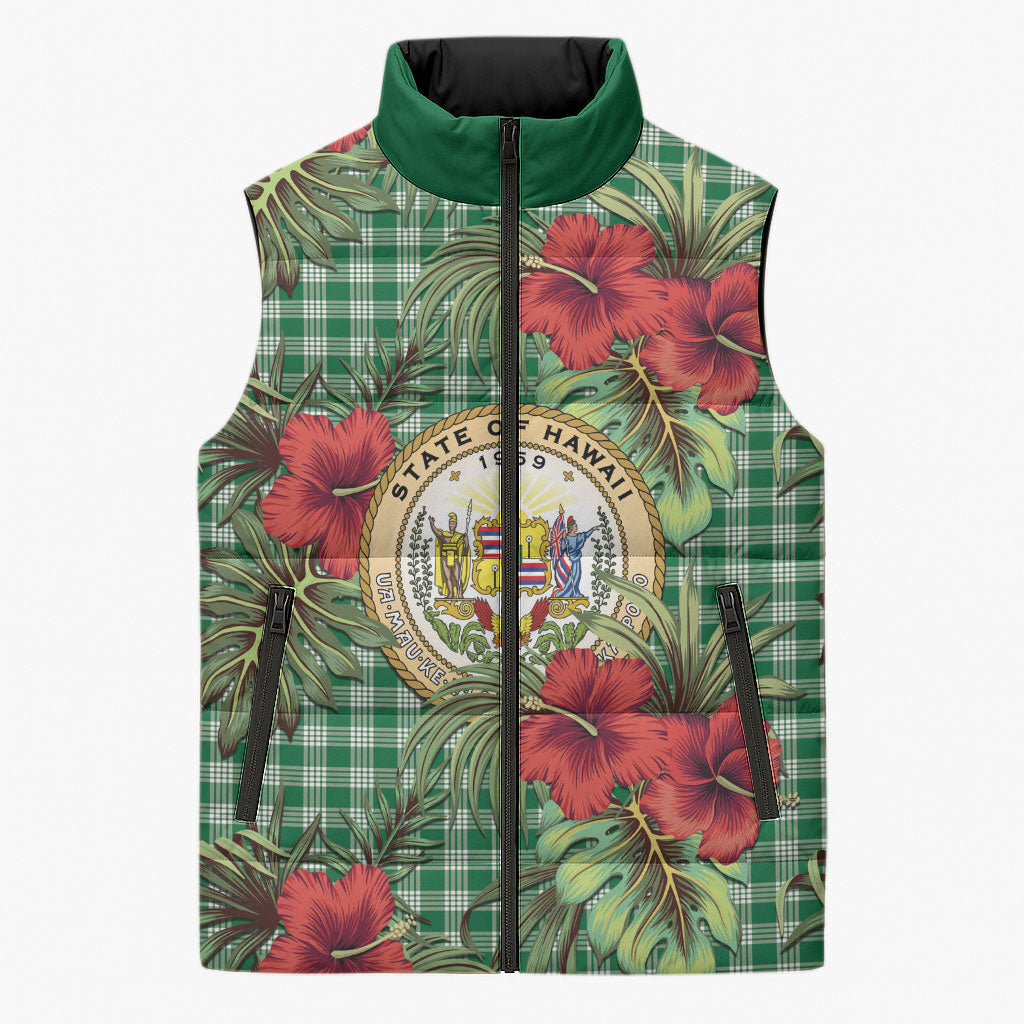 Vintage Hawaii Hibiscus Palaka Sleeveless Puffer Jacket Green Color