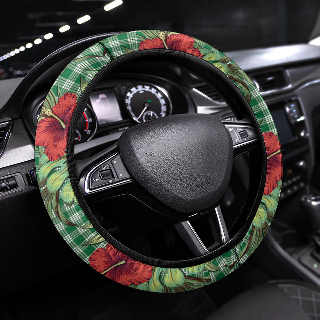 Vintage Hawaii Hibiscus Palaka Steering Wheel Cover Green Color