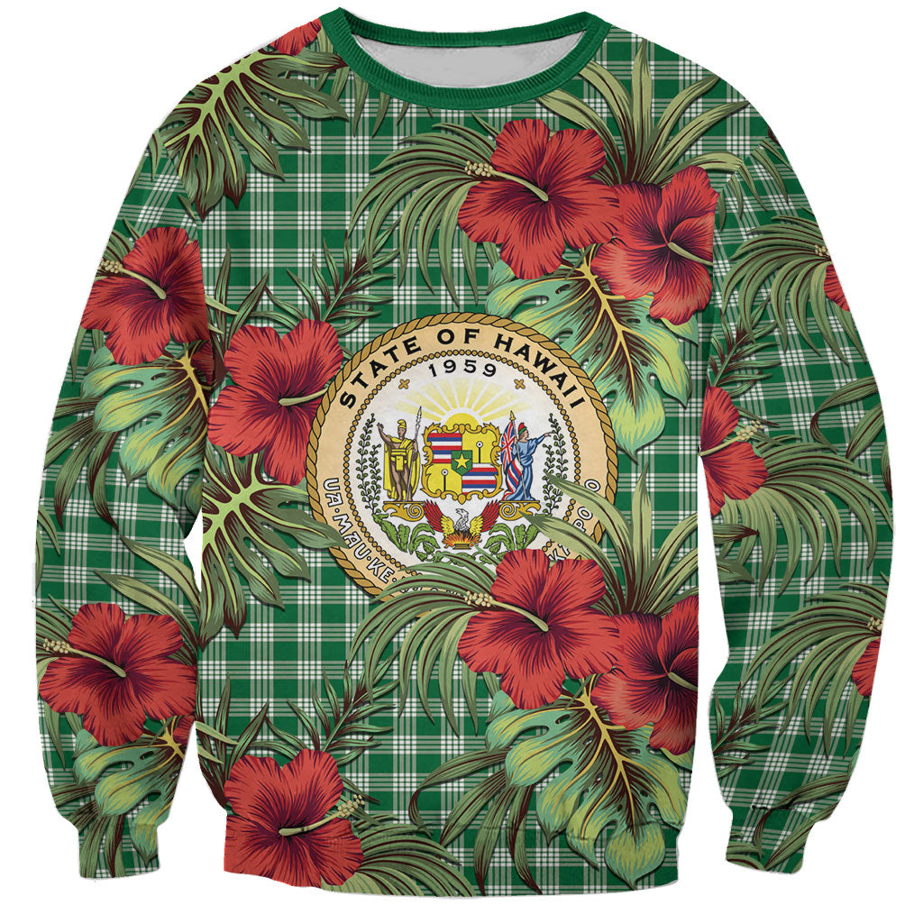 Vintage Hawaii Hibiscus Palaka Sweatshirt Green Color