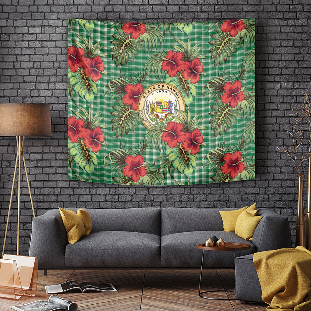Vintage Hawaii Hibiscus Palaka Tapestry Green Color