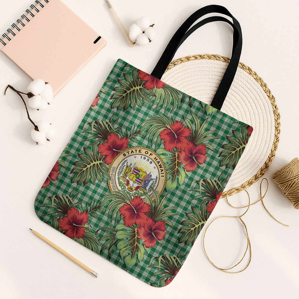 Vintage Hawaii Hibiscus Palaka Tote Bag Green Color