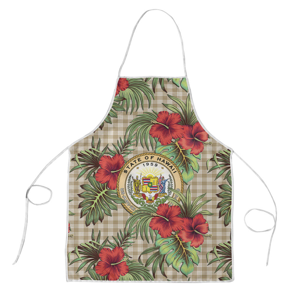 Vintage Hawaii Hibiscus Palaka Apron Khaki Color