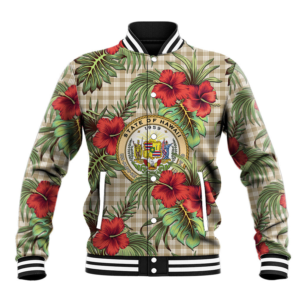 Vintage Hawaii Hibiscus Palaka Baseball Jacket Khaki Color