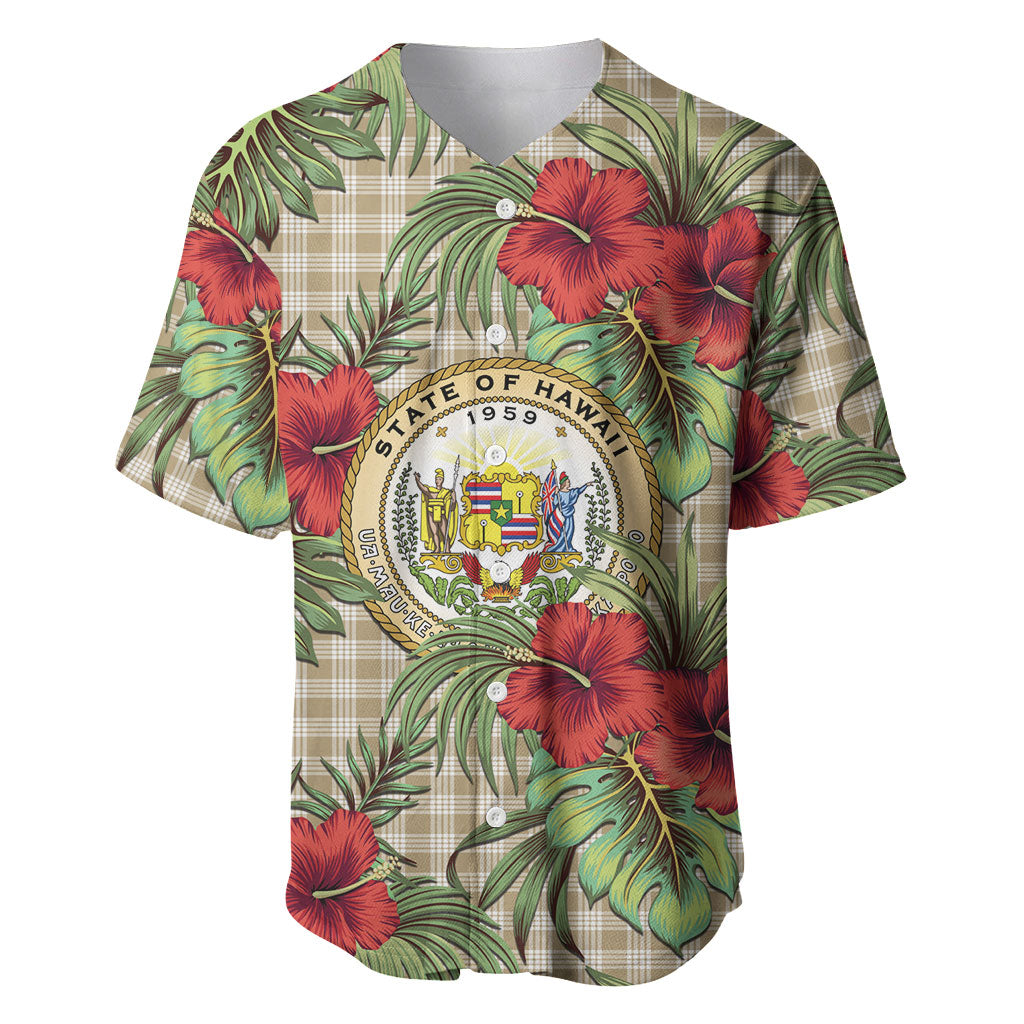 Vintage Hawaii Hibiscus Palaka Baseball Jersey Khaki Color
