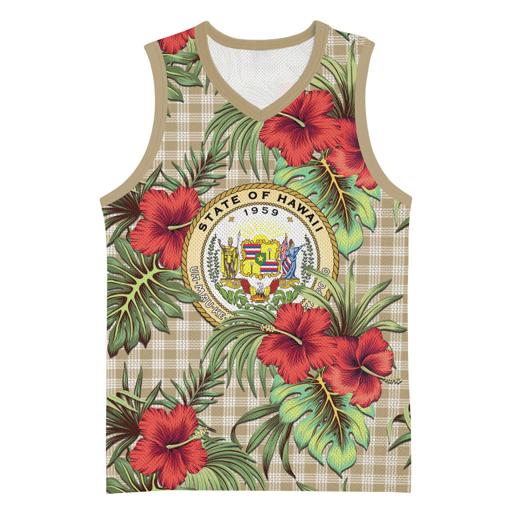 Vintage Hawaii Hibiscus Palaka Basketball Jersey Khaki Color