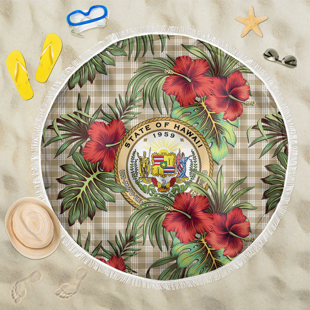 Vintage Hawaii Hibiscus Palaka Beach Blanket Khaki Color