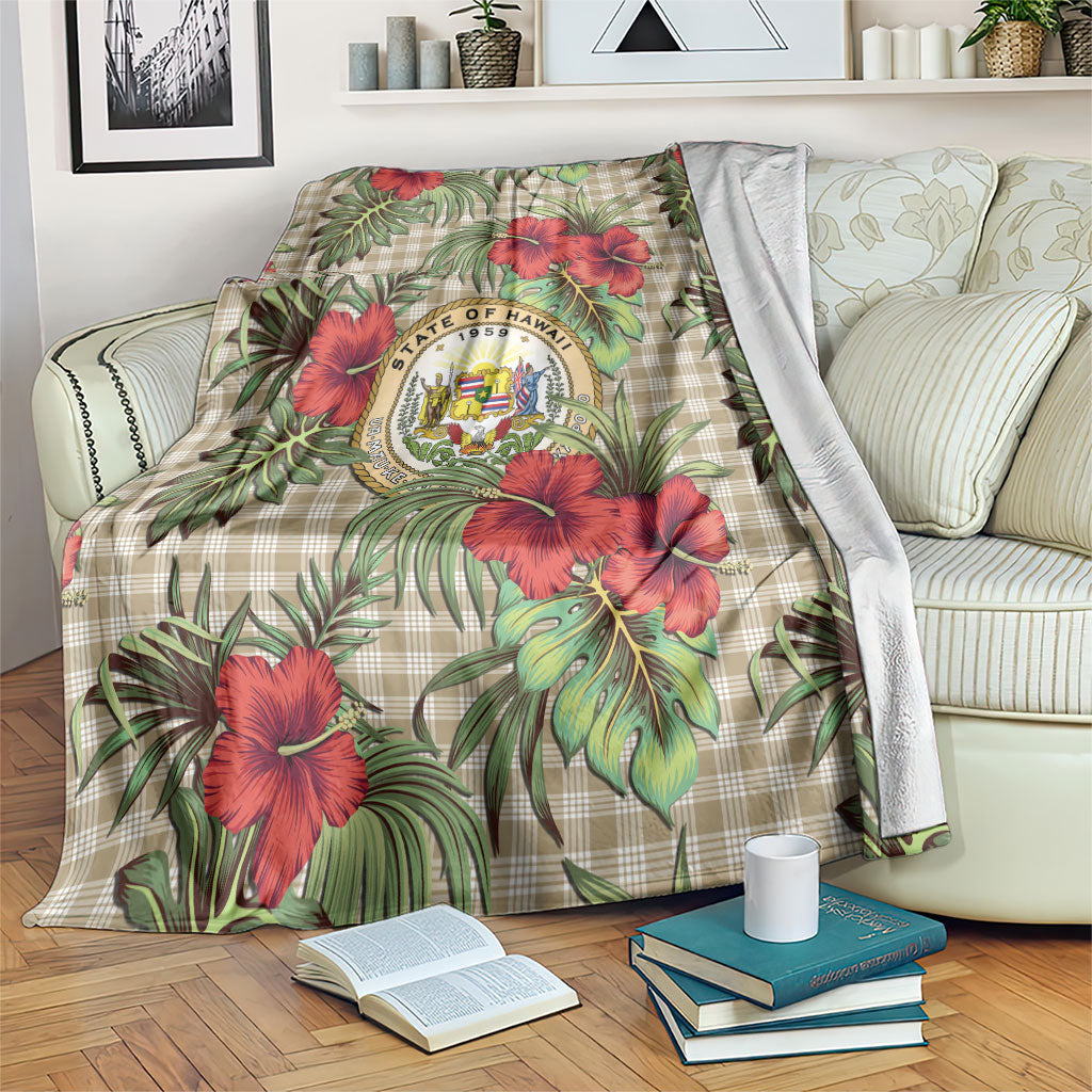 Vintage Hawaii Hibiscus Palaka Blanket Khaki Color