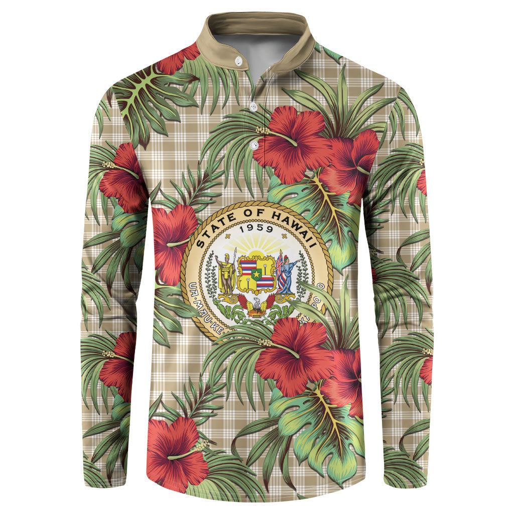 Vintage Hawaii Hibiscus Palaka Button Sweatshirt Khaki Color