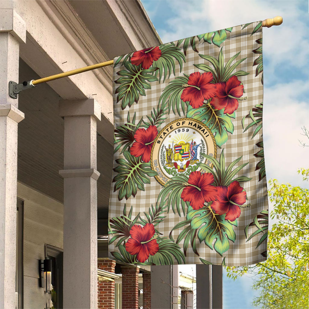 Vintage Hawaii Hibiscus Palaka Garden Flag Khaki Color