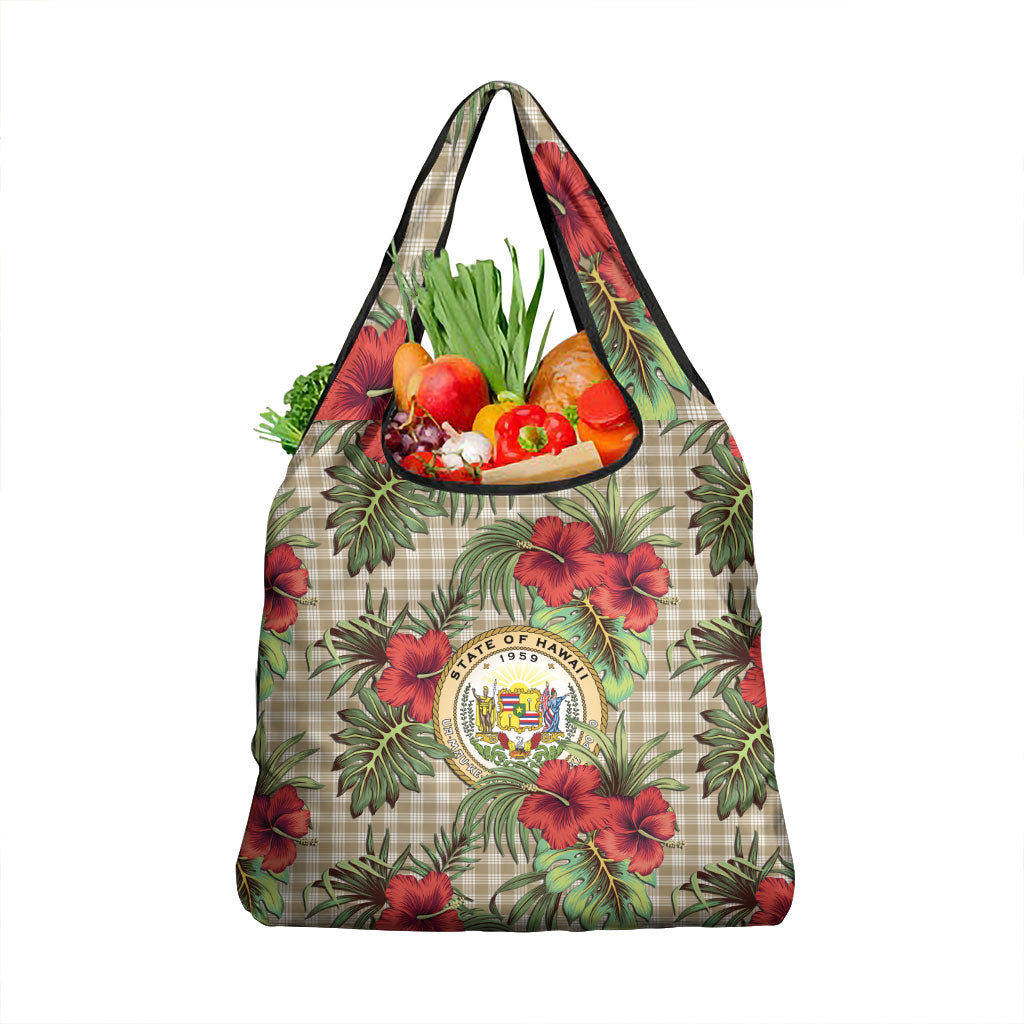 Vintage Hawaii Hibiscus Palaka Grocery Bag Khaki Color