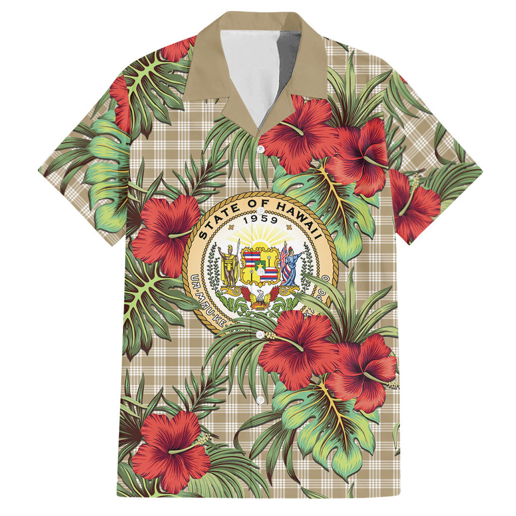 Vintage Hawaii Hibiscus Palaka Hawaiian Shirt Khaki Color