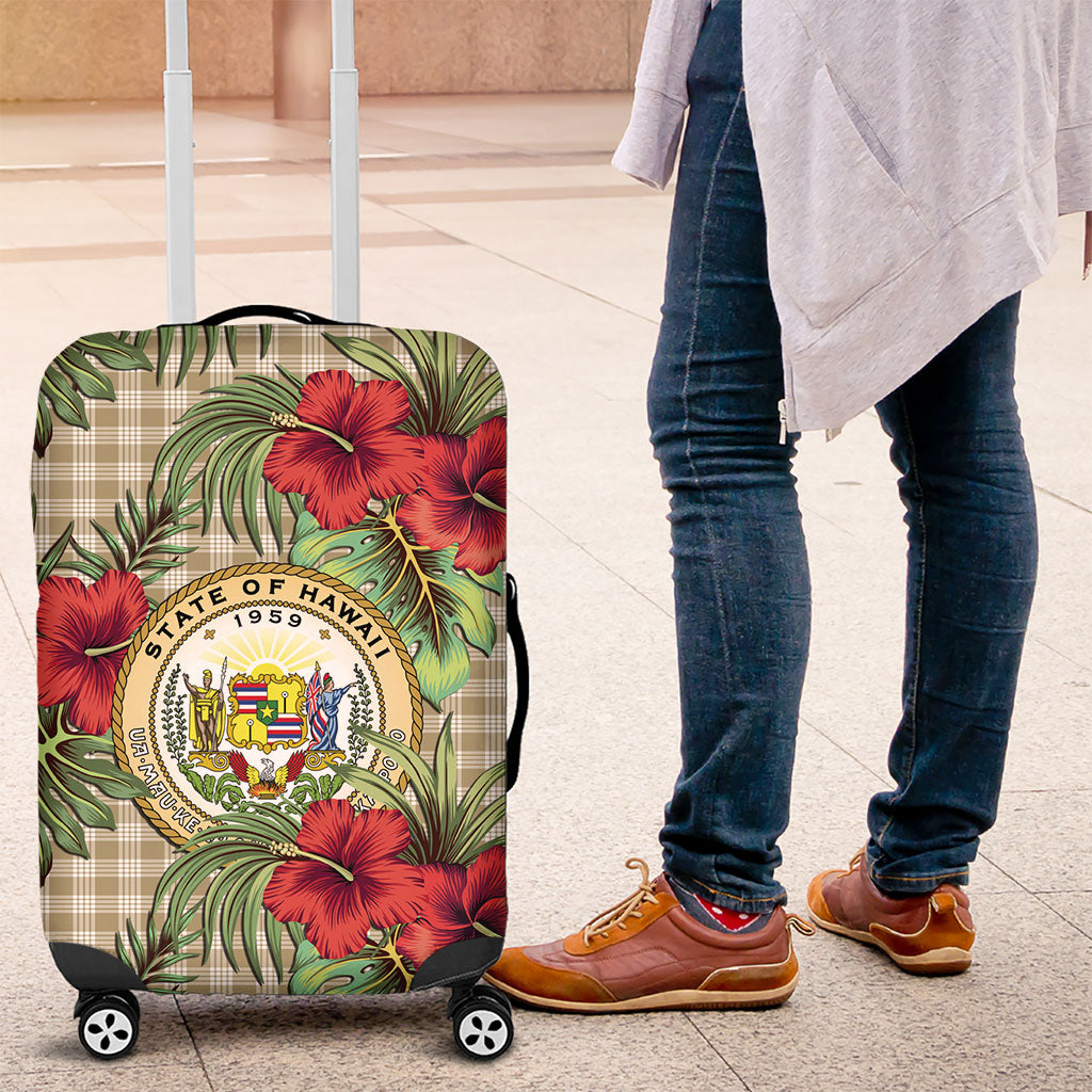 Vintage Hawaii Hibiscus Palaka Luggage Cover Khaki Color