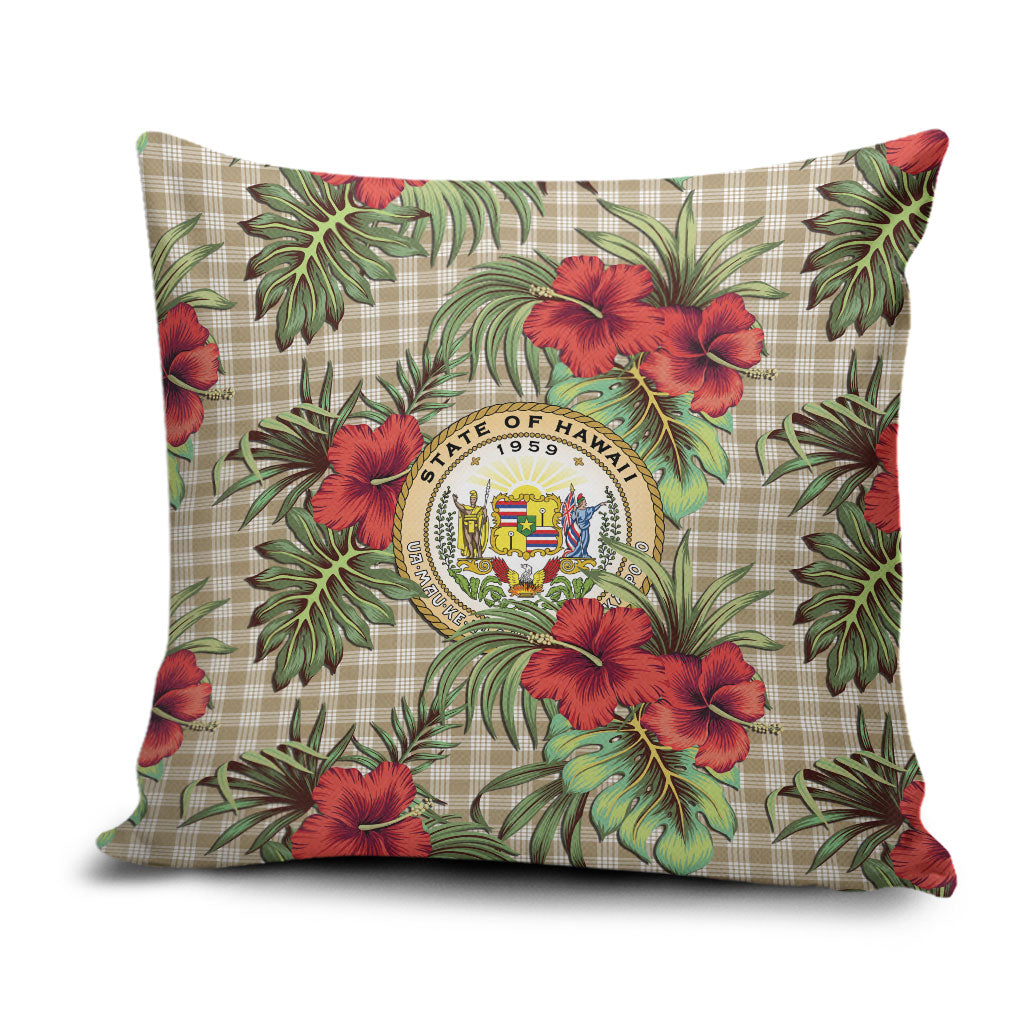 Vintage Hawaii Hibiscus Palaka Pillow Cover Khaki Color