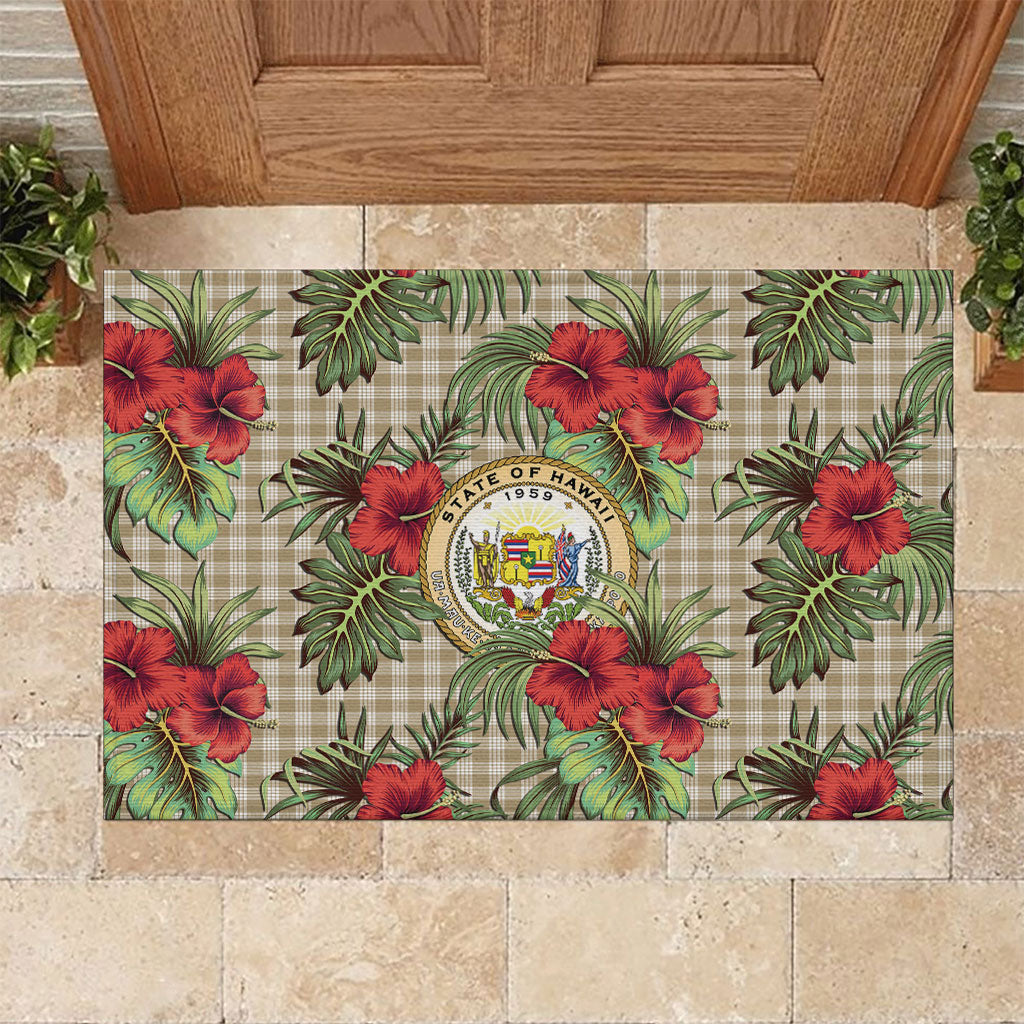 Vintage Hawaii Hibiscus Palaka Rubber Doormat Khaki Color